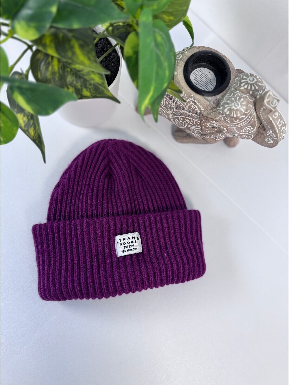 Strand Books NYC Purple Ribbed Knit Beanie Cuffed Fashion Novels High Brow